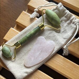 Rose Quartz Gua Sha & Green Jade Facial Roller Set